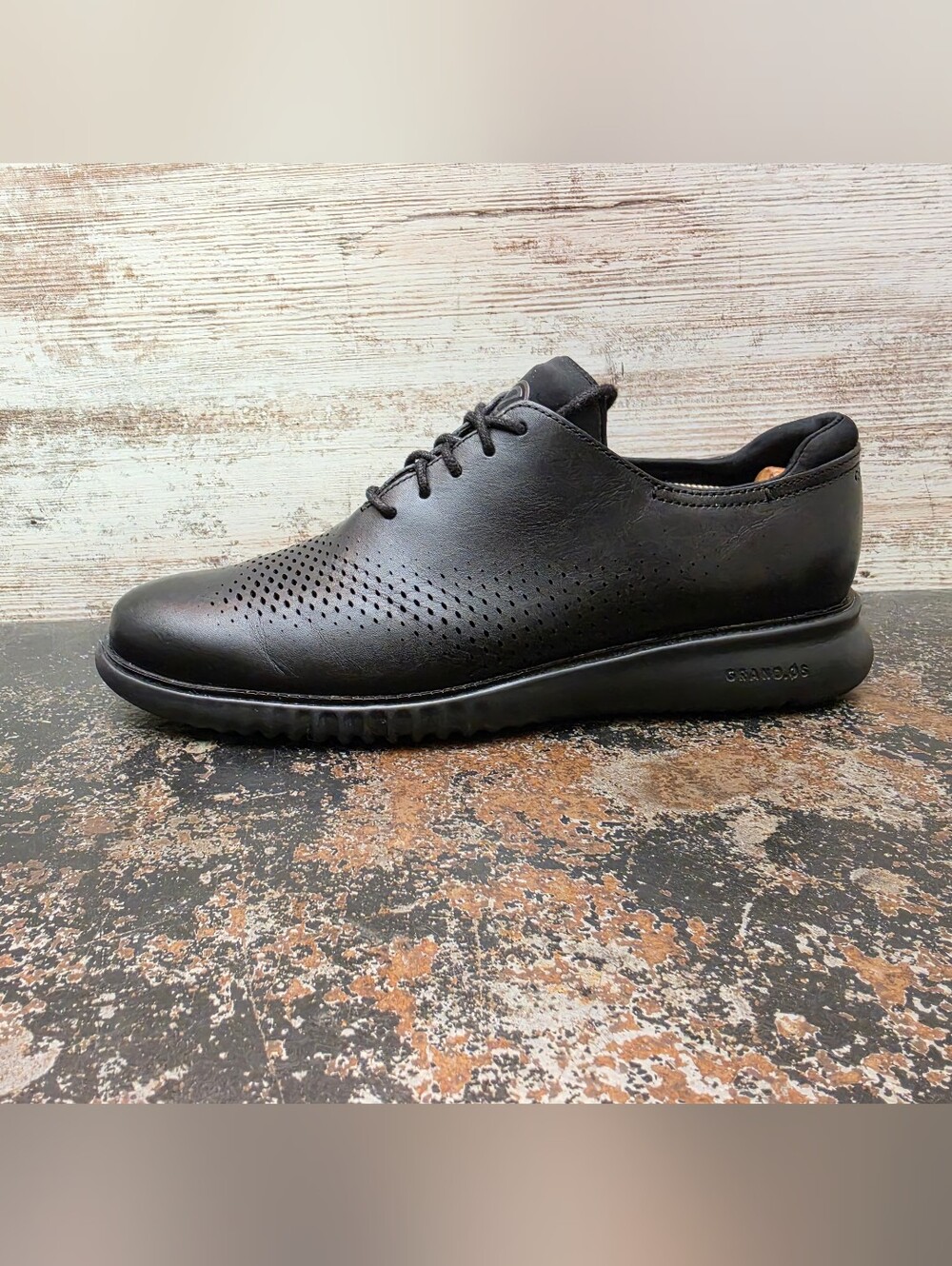 Mens Cole Haan Laser Wingtip Oxford Shoes Sz 9.5 Used Black Leather C23832